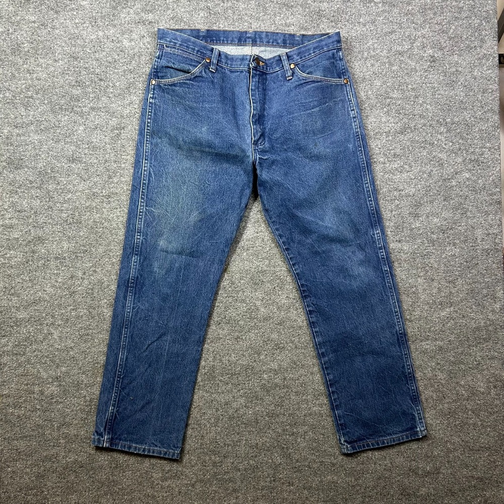 Vintage Wrangler Straight Jeans Men's Blue Denim Zip Fly Cowboy Western - 36X29